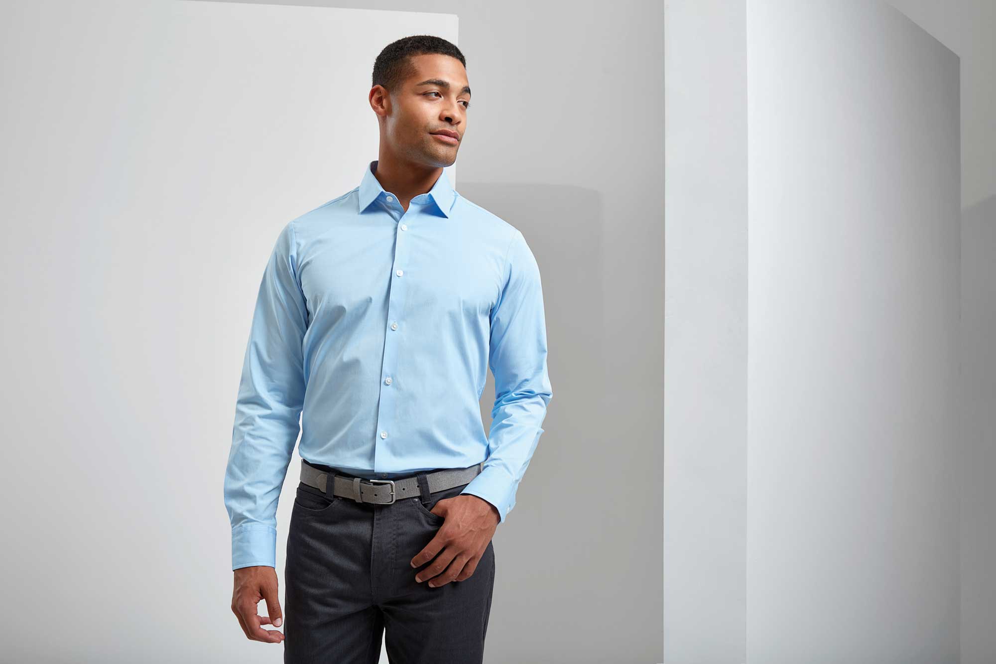 PR244: Stretch fit cotton poplin long sleeve shirt